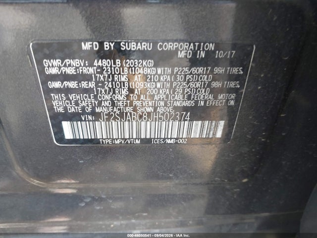 Aukcja sprzedaży 2018 Subaru Forester 2.5i, vin: JF2SJABC8JH502374, numer aukcji: 46050541