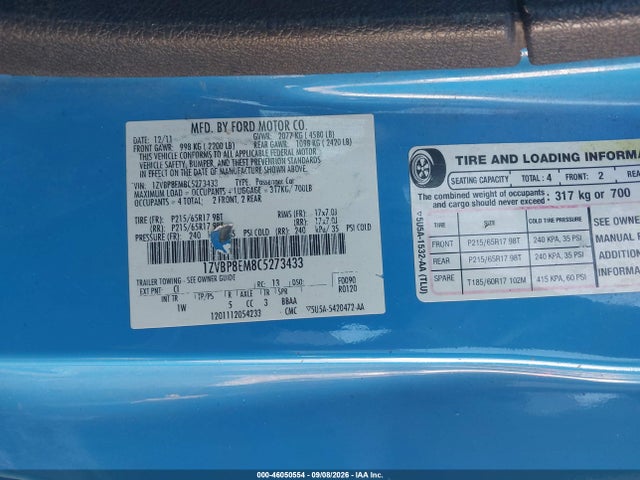 46050554 :رقم المزاد ، 1ZVBP8EM8C5273433 vin ، 2012 Ford Mustang V6 مزاد بيع