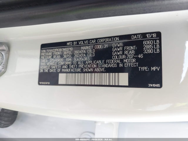 Продаж на аукціоні авто 2019 Volvo Xc90 T6 Momentum, vin: YV4A22PKXK1462710, номер лоту: 46050592