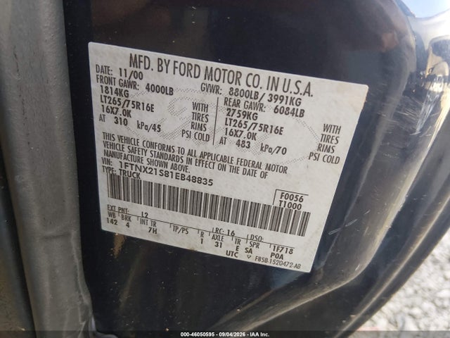 Aukcja sprzedaży 2001 Ford F-250 Lariat/xl/xlt, vin: 1FTNX21S81EB48835, numer aukcji: 46050595