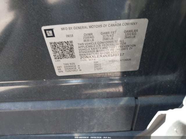 Aukcja sprzedaży 2019 Chevrolet Equinox Lt, vin: 2GNAXLEX4K6146717, numer aukcji: 46050630