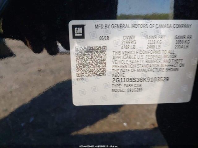 46050635 :رقم المزاد ، 2G1105S36K9103529 vin ، 2019 Chevrolet Impala Premier مزاد بيع