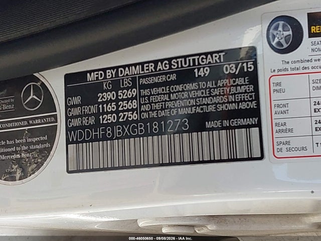 Aukcja sprzedaży 2016 Mercedes-benz E 350 4matic, vin: WDDHF8JBXGB181273, numer aukcji: 46050650