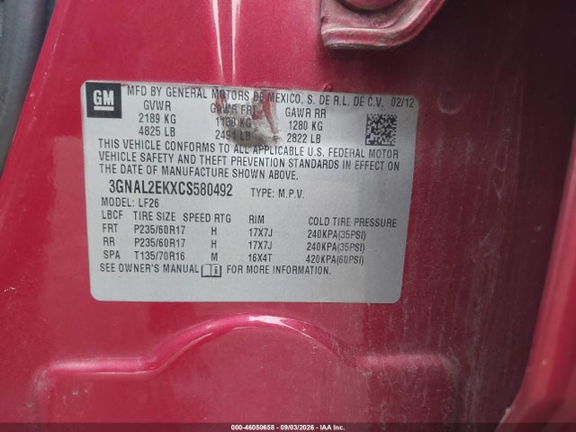 Продажа на аукционе авто 2012 Chevrolet Captiva Sport 2ls, vin: 3GNAL2EKXCS580492, номер лота: 46050658