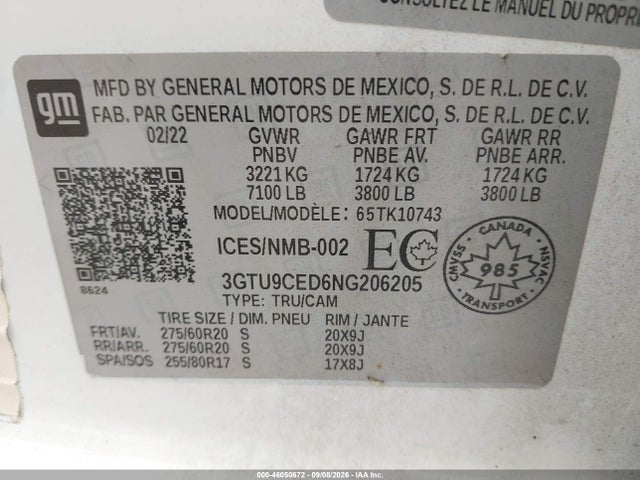 Продажа на аукционе авто 2022 Gmc Sierra 1500 Limited Elevation, vin: 3GTU9CED6NG206205, номер лота: 46050672
