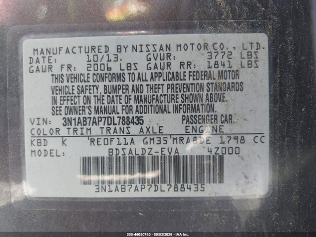 Auction sale of the 2013 Nissan Sentra Sv, vin: 3N1AB7AP7DL788435, lot number: 46050740