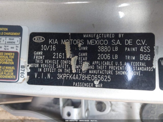 Aukcja sprzedaży 2017 Kia Forte Lx, vin: 3KPFK4A78HE065625, numer aukcji: 46050768