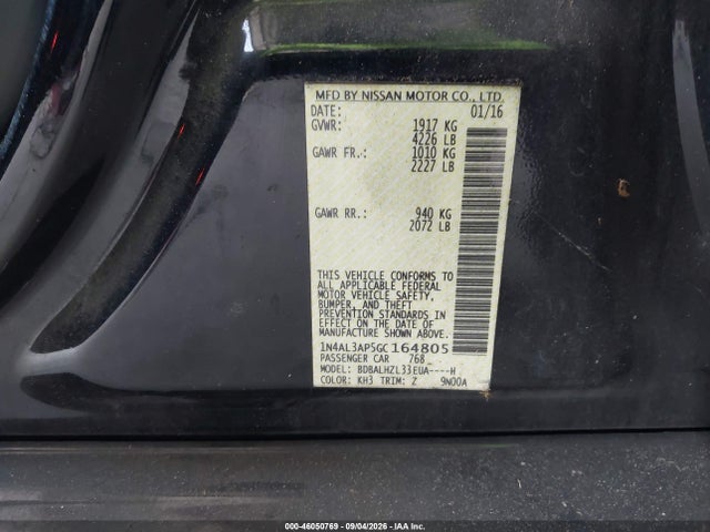 46050769 :رقم المزاد ، 1N4AL3AP5GC164805 vin ، 2016 Nissan Altima 2.5 Sr مزاد بيع