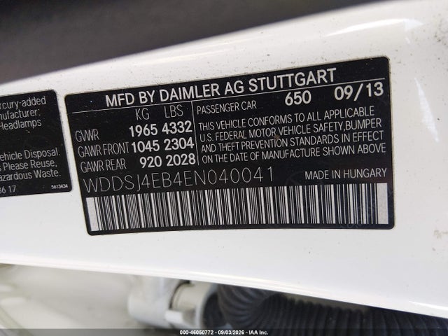 46050772 :رقم المزاد ، WDDSJ4EB4EN040041 vin ، 2014 Mercedes-benz Cla 250 مزاد بيع