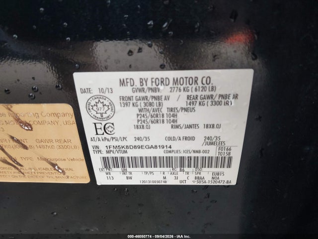Ford EXPLORER XLT 2014 1FM5K8D89EGA81914 Image 9