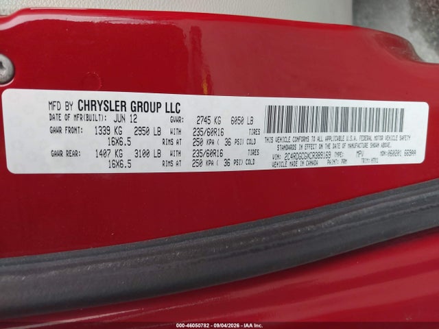 Aukcja sprzedaży 2012 Dodge Grand Caravan Sxt, vin: 2C4RDGCGXCR389169, numer aukcji: 46050782
