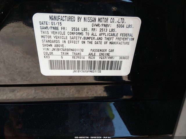 46050796 :رقم المزاد ، JN1BV7AR9FM401132 vin ، 2015 Infiniti Q50 Premium مزاد بيع