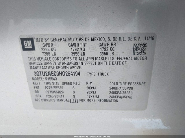 GMC Sierra 1500 Slt 2017 3GTU2NEC9HG254194 Image 9