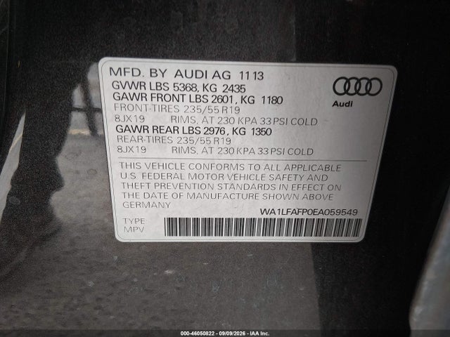 Продаж на аукціоні авто 2014 Audi Q5 2.0t Premium, vin: WA1LFAFP0EA059549, номер лоту: 46050822