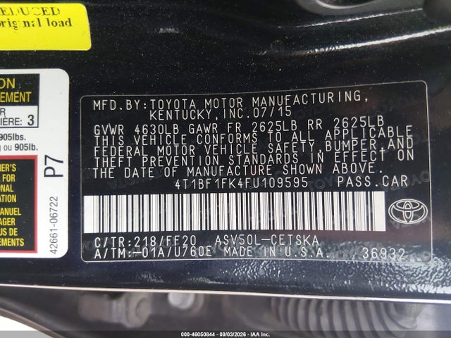 4T1BF1FK4FU109595 Toyota CAMRY SE