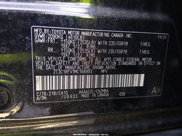 Продаж на аукціоні авто 2021 Toyota Rav4 Xle Premium, vin: 2T3C1RFV1MC168993, номер лоту: 46050848