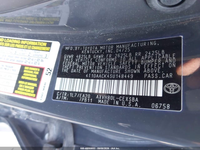Продажа на аукционе авто 2025 Toyota Camry Se, vin: 4T1DAACK4SU148449, номер лота: 46050853