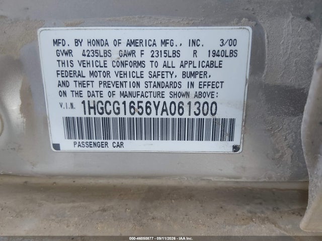 Aukcja sprzedaży 2000 Honda Accord 3.0 Ex, vin: 1HGCG1656YA061300, numer aukcji: 46050877