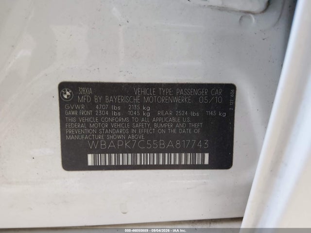 Продажа на аукционе авто 2011 Bmw 328i Xdrive, vin: WBAPK7C55BA817743, номер лота: 46050889