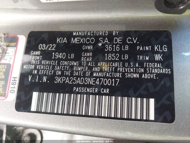 3KPA25AD3NE470017 KIA Rio 5-door S