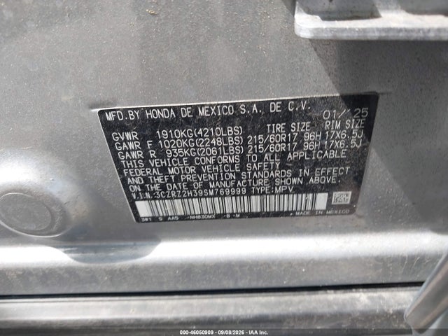 Продажа на аукционе авто 2025 Honda Hr-v Awd Lx, vin: 3CZRZ2H39SM769999, номер лота: 46050909