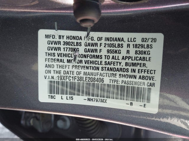 Продаж на аукціоні авто 2020 Honda Civic Ex, vin: 19XFC1F38LE208406, номер лоту: 46050923