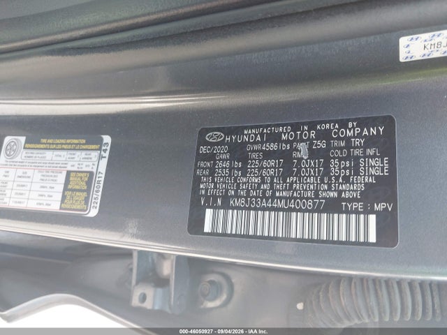 Продажа на аукционе авто 2021 Hyundai Tucson Value, vin: KM8J33A44MU400877, номер лота: 46050927