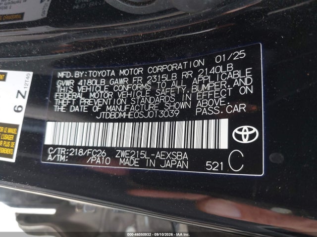 Aukcja sprzedaży 2025 Toyota Corolla Hybrid Se, vin: JTDBDMHE0SJ013039, numer aukcji: 46050932