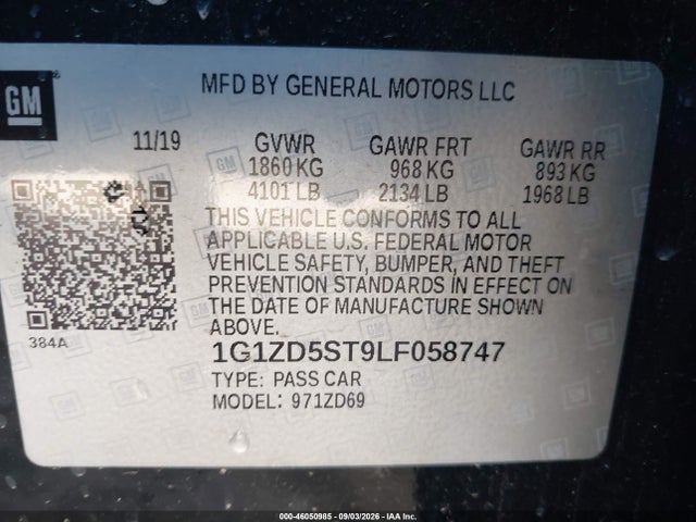 Aukcja sprzedaży 2020 Chevrolet Malibu Fwd Lt, vin: 1G1ZD5ST9LF058747, numer aukcji: 46050985