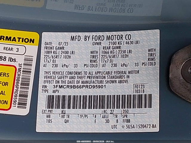 Продажа на аукционе авто 2023 Ford Bronco Sport Big Bend, vin: 3FMCR9B66PRD95901, номер лота: 46050993