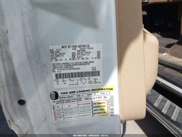 Продажа на аукционе авто 2013 Ford F-150 Lariat, vin: 1FTFW1ET0DFB26492, номер лота: 46051005