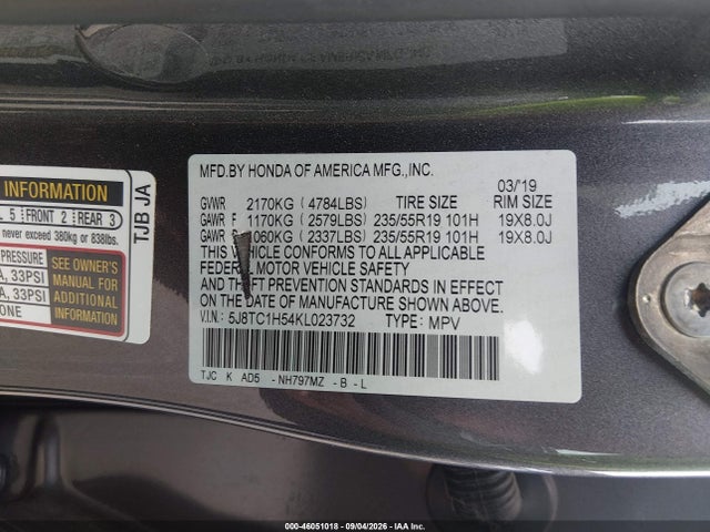 2019 Acura Rdx Technology Package მანქანა იყიდება აუქციონზე, vin: 5J8TC1H54KL023732, აუქციონის ნომერი: 46051018