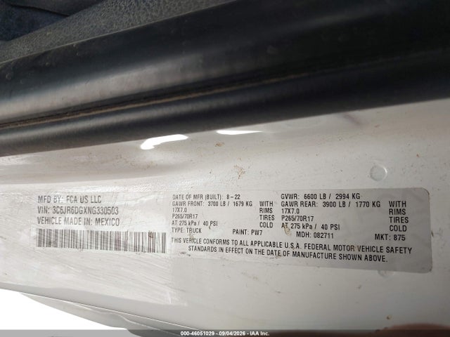 2022 Ram 1500 Classic Tradesman  4x2 8' Box მანქანა იყიდება აუქციონზე, vin: 3C6JR6DGXNG330503, აუქციონის ნომერი: 46051029