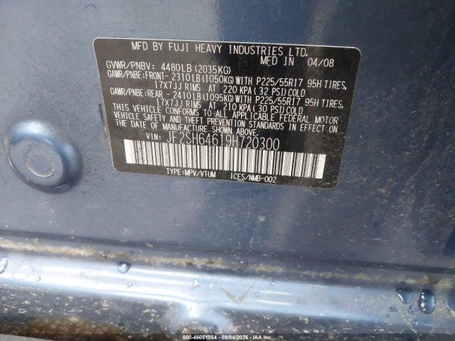 46051054 :رقم المزاد ، JF2SH64619H720300 vin ، 2009 Subaru Forester 2.5x L.l. Bean Edition مزاد بيع