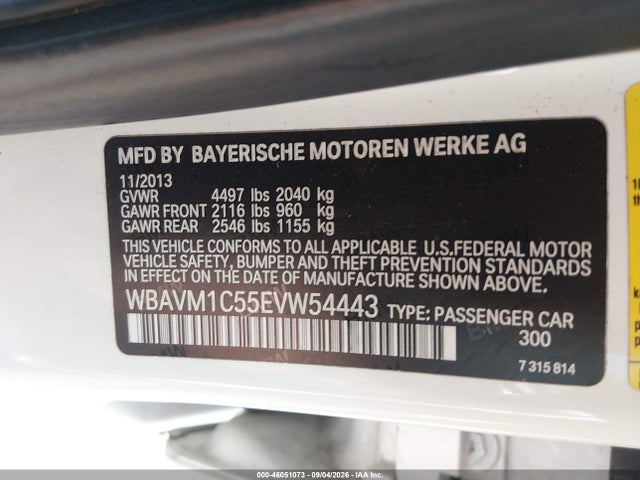 46051073 :رقم المزاد ، WBAVM1C55EVW54443 vin ، 2014 Bmw X1 Sdrive28i مزاد بيع