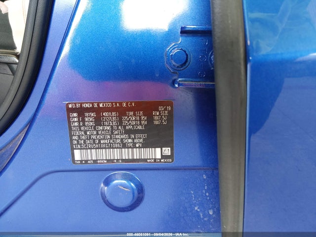 46051091 :رقم المزاد ، 3CZRU5H1XKG710862 vin ، 2019 Honda Hr-v Sport مزاد بيع