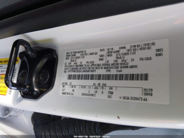 46051106 :رقم المزاد ، 1FTFW1EG1JKG01931 vin ، 2018 Ford F-150 Xlt مزاد بيع