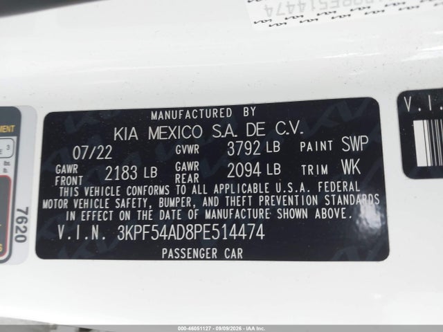 Aukcja sprzedaży 2023 Kia Forte Gt-line, vin: 3KPF54AD8PE514474, numer aukcji: 46051127