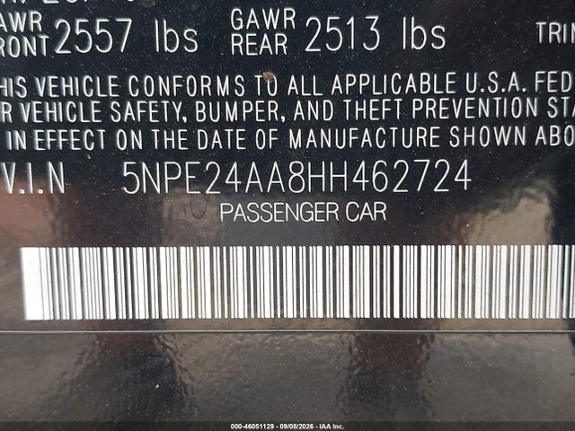 2017 Hyundai Sonata Eco მანქანა იყიდება აუქციონზე, vin: 5NPE24AA8HH462724, აუქციონის ნომერი: 46051129