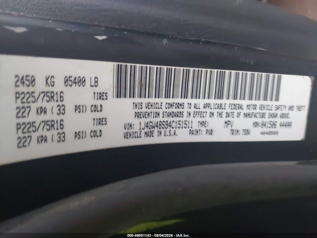 Продажа на аукционе авто 2004 Jeep Grand Cherokee Laredo, vin: 1J4GW48S94C151511, номер лота: 46051143