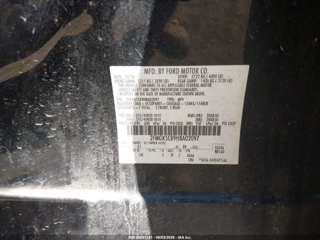 Aukcja sprzedaży 2017 Ford Flex Sel, vin: 2FMGK5C89HBA02097, numer aukcji: 46051151