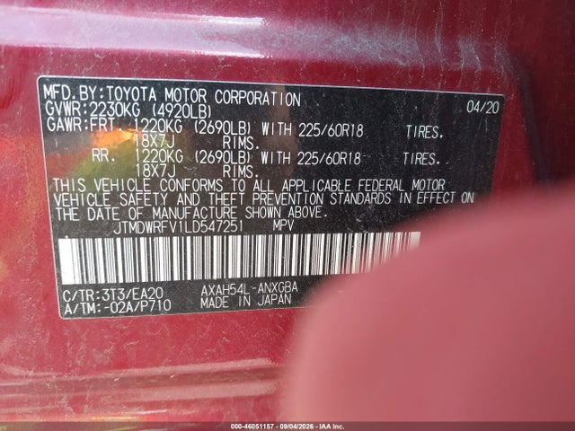 Продаж на аукціоні авто 2020 Toyota Rav4 Hybrid Limited, vin: JTMDWRFV1LD547251, номер лоту: 46051157