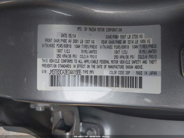 Aukcja sprzedaży 2014 Mazda Cx-9 Touring, vin: JM3TB3CA3E0441665, numer aukcji: 46051159