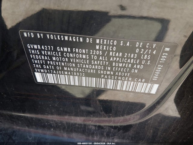 46051191 :رقم المزاد ، 3VWD17AJ0EM418932 vin ، 2014 Volkswagen Jetta 1.8t Se مزاد بيع