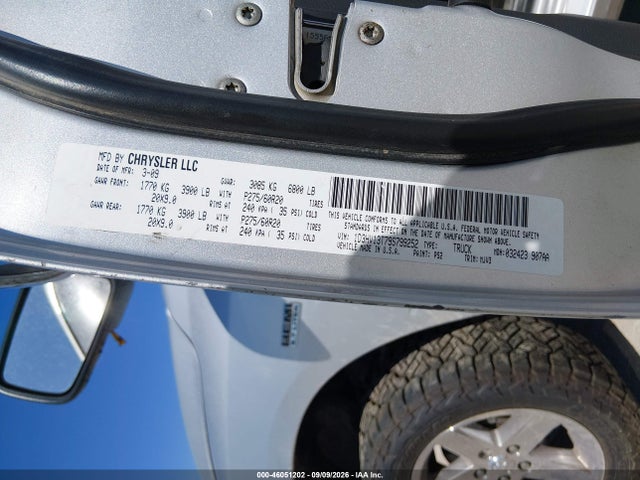 2009 Dodge Ram 1500 Slt/sport/trx მანქანა იყიდება აუქციონზე, vin: 1D3HV13T79S799252, აუქციონის ნომერი: 46051202