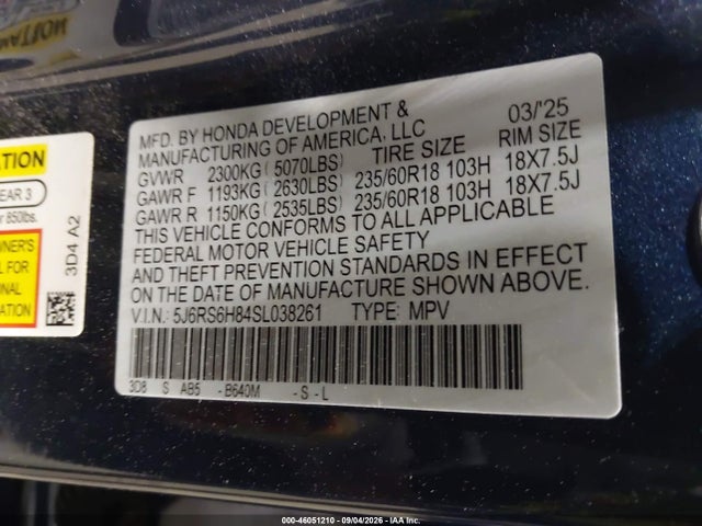 Aukcja sprzedaży 2025 Honda Cr-v Hybrid Sport-l, vin: 5J6RS6H84SL038261, numer aukcji: 46051210