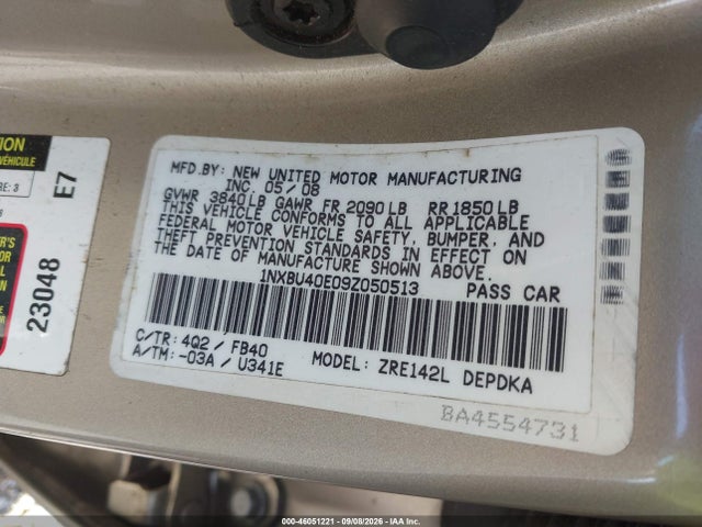 Продажа на аукционе авто 2009 Toyota Corolla Le, vin: 1NXBU40E09Z050513, номер лота: 46051221