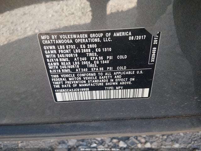 Продажа на аукционе авто 2018 Volkswagen Atlas 3.6l V6 Sel, vin: 1V2ER2CA2JC519805, номер лота: 46051223