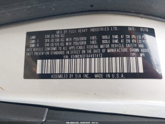 Aukcja sprzedaży 2010 Subaru Tribeca 3.6r Limited, vin: 4S4WX9KD1A4401413, numer aukcji: 46051225
