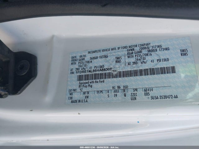 46051236 :رقم المزاد ، 1FDRE14L86HA88305 vin ، 2006 Ford E-150 Commercial/recreational مزاد بيع